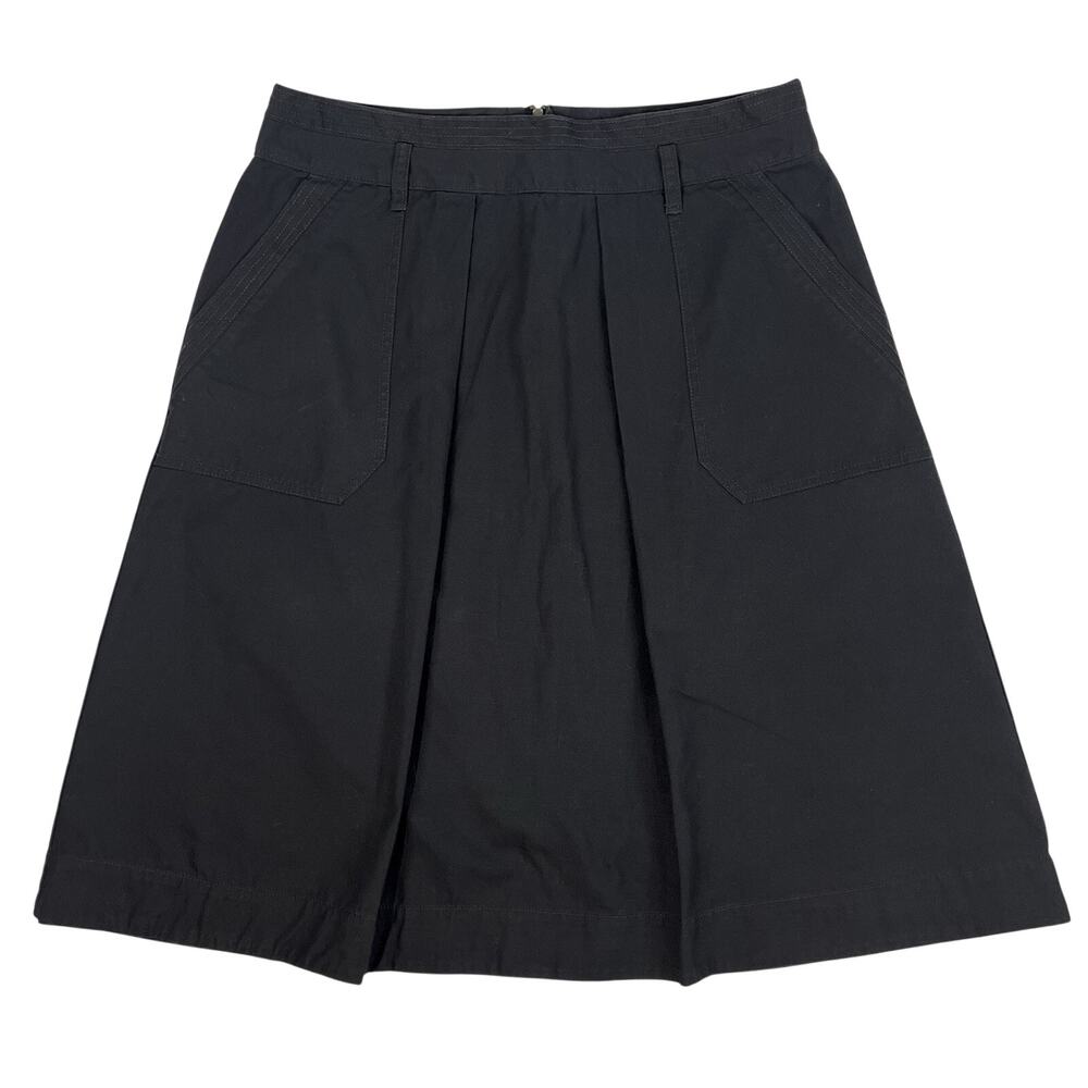 Gap Skirt Pleated A-Line Black Cotton Midi Academia Pockets Belt Loops Size 14